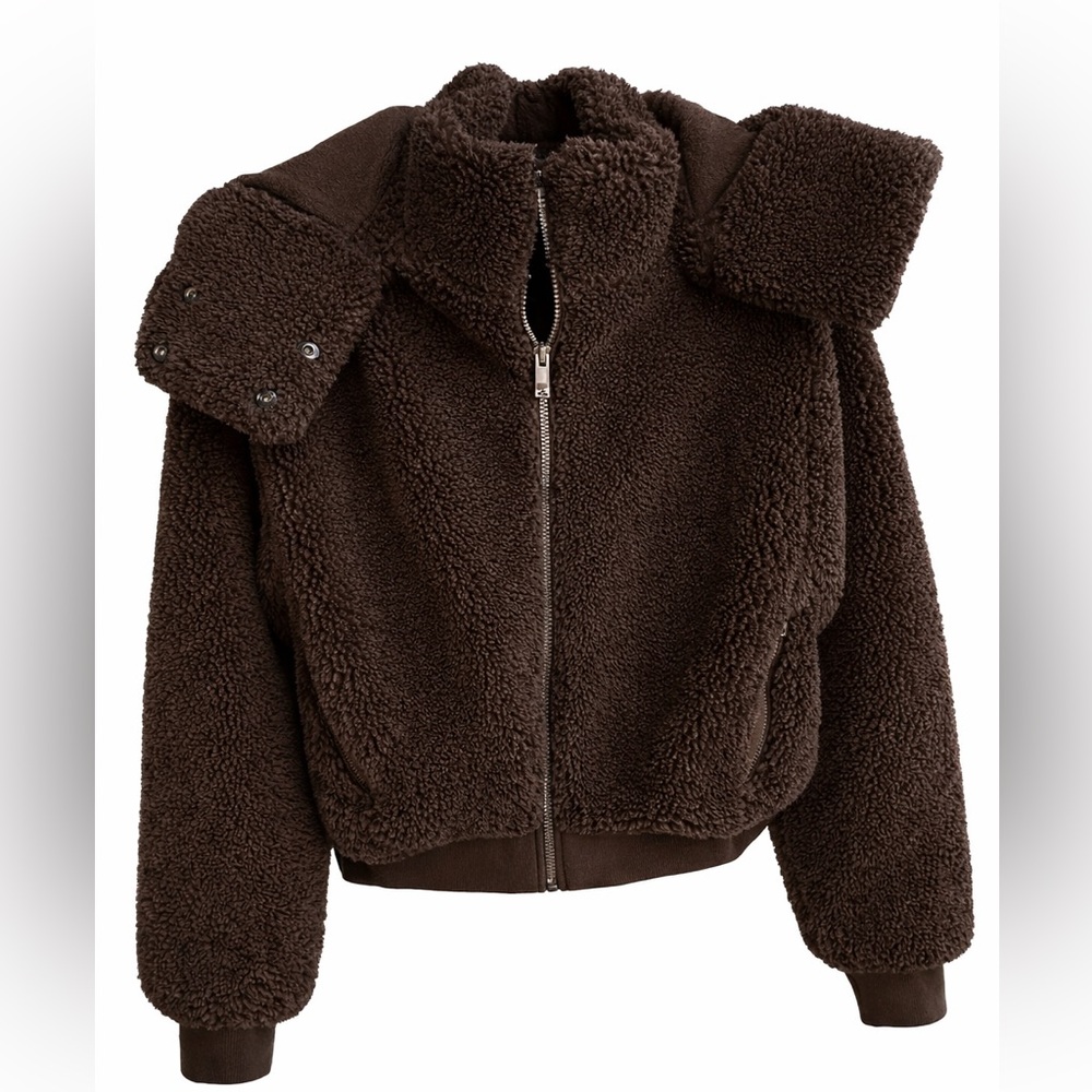 Alo Yoga Foxy Sherpa Jacket – Brown – XS – Hooded Zip Teddy Fleece - Picture 3 of 5